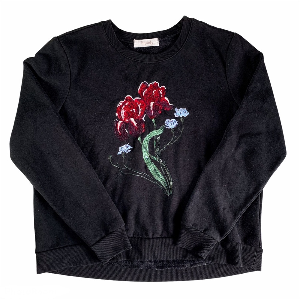 🎁 Liquid x black pullover flower embroidered sweater